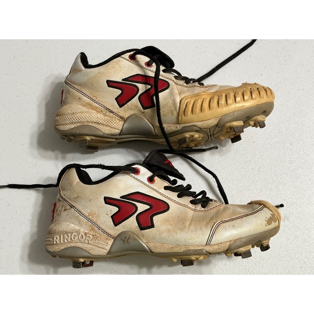 Ringor Softball Baseball Metal Cleats White Sport Athletic Shoes‎ Women's Size 8